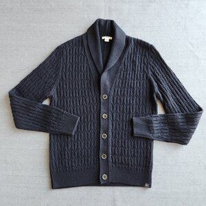 BRAX James Virgin Wool Blend Shawl Collar Cardigan Cable Knit Blue